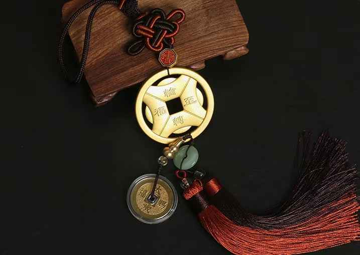 Prosperity Coin Wheel Brass Amulet - Solid Brass Feng Shui Wall Hanging (37cm|Cultural Wealth Symbol)